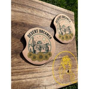 Desert Dreamer Cactus & Sunflower Car Coasters 2 Pack | Car Accessories